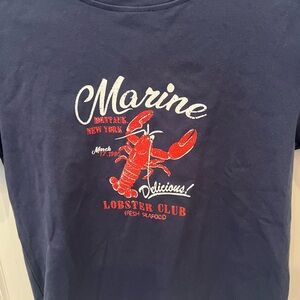 Edikted Navy Short Sleeve Tee with Red Lobster and White Script